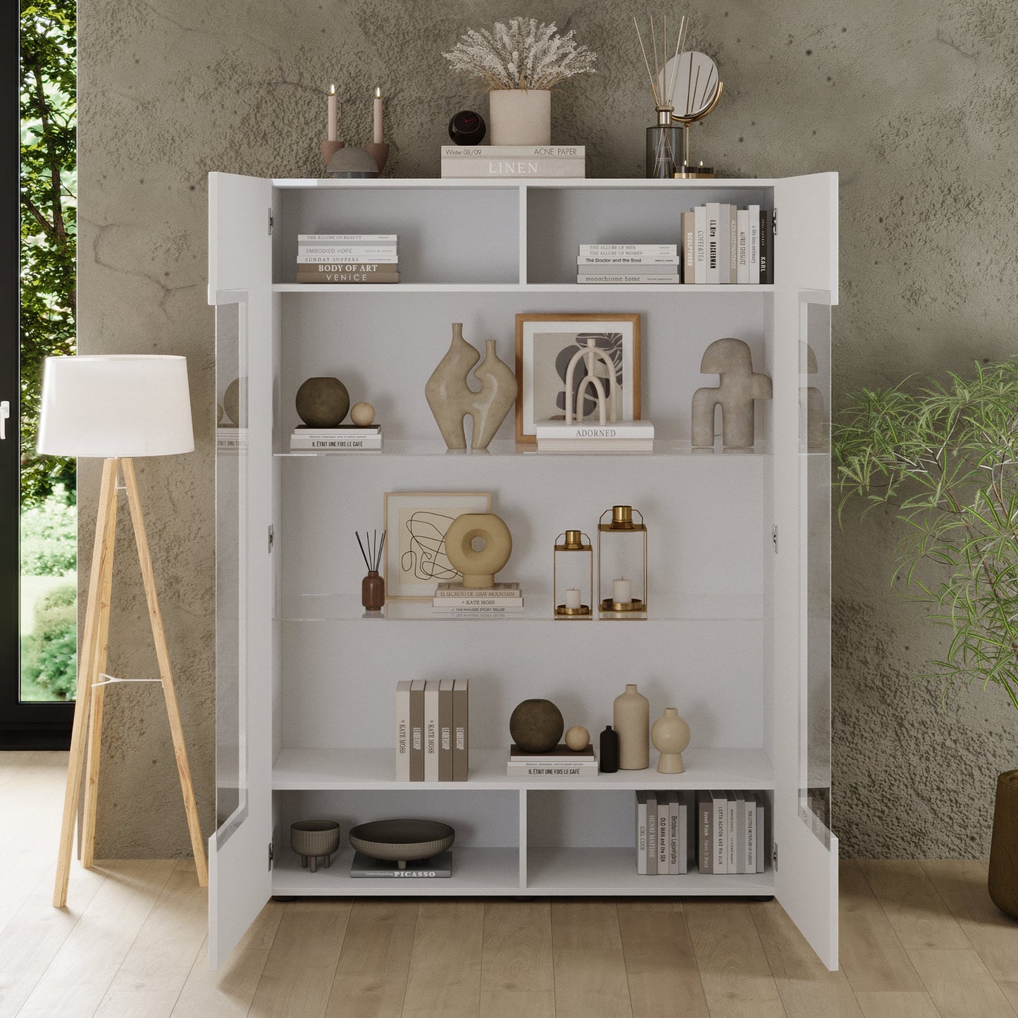 Raveena Display Vitrine, Two Door - Gloss White Finish