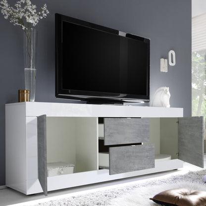 Urbino Low Sideboard, Two Doors, Two Drawers - White Gloss and Grey Finish