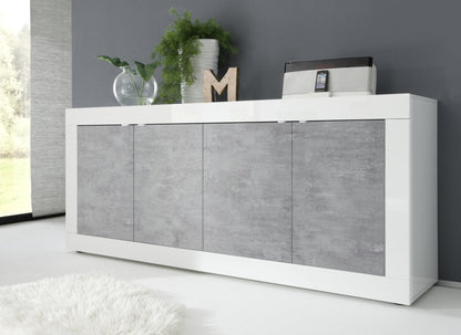 Urbino Sideboard, Four Door - White Gloss and Grey Finish