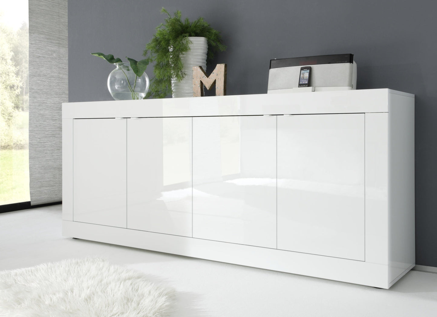 Urbino Sideboard, Four Door - White Gloss Finish