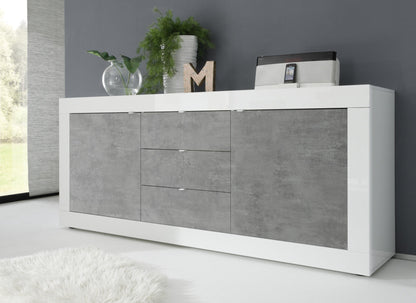 Urbino Two Door, Three Drawer Sideboard - White Gloss and Grey Finish