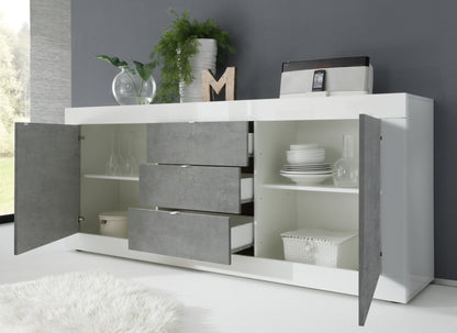 Urbino Two Door, Three Drawer Sideboard - White Gloss and Grey Finish