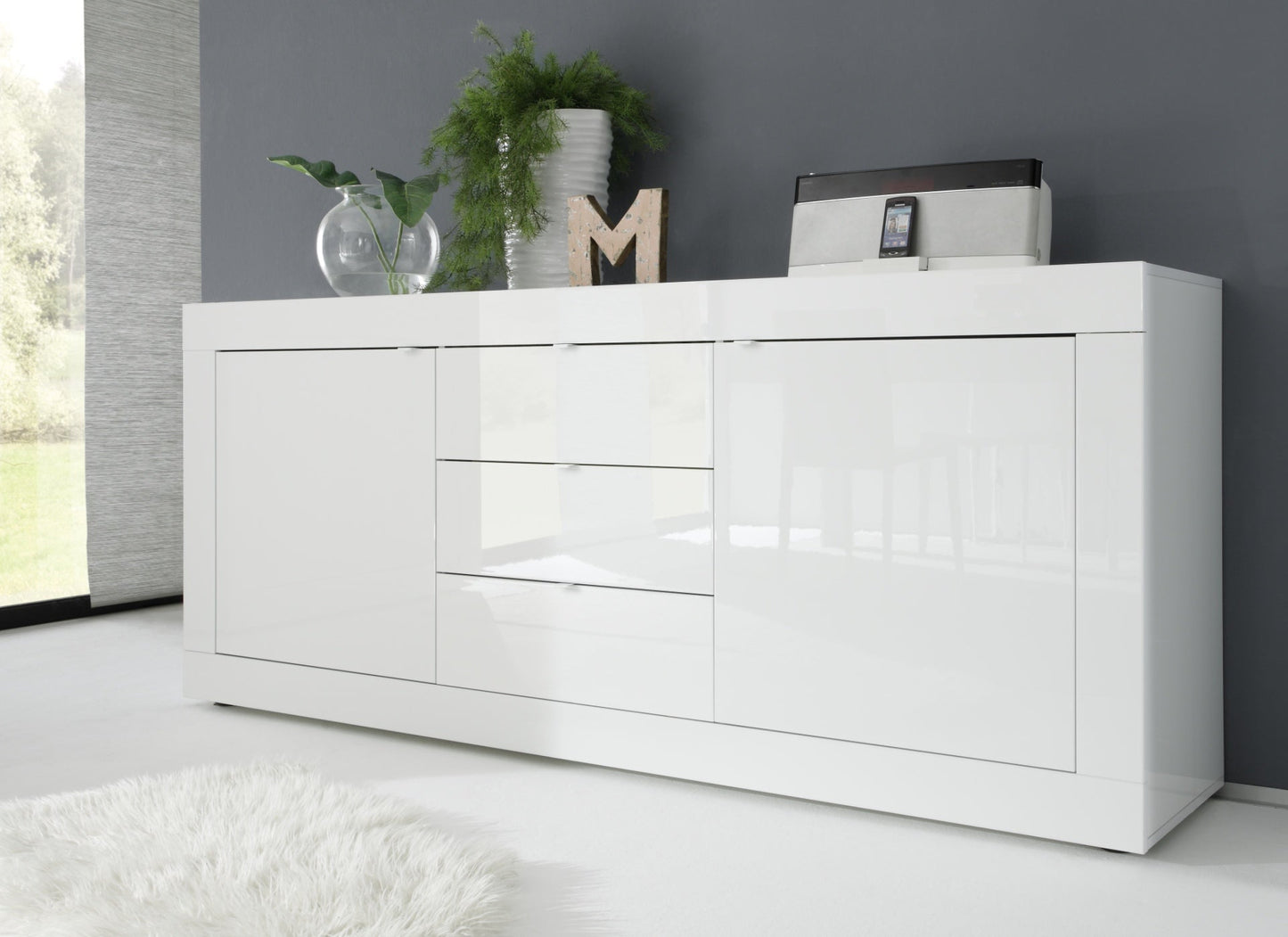 Urbino Two Door, Three Drawer Sideboard - White Gloss Finish
