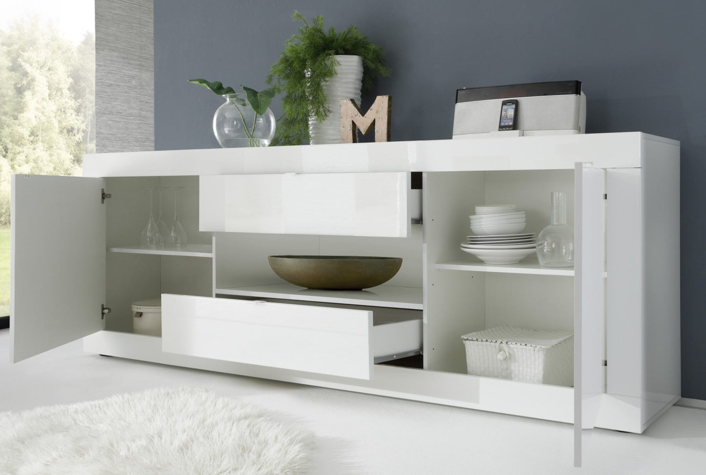 Urbino Sideboard, Two Door, Two Drawer, Storage Nook - White Gloss