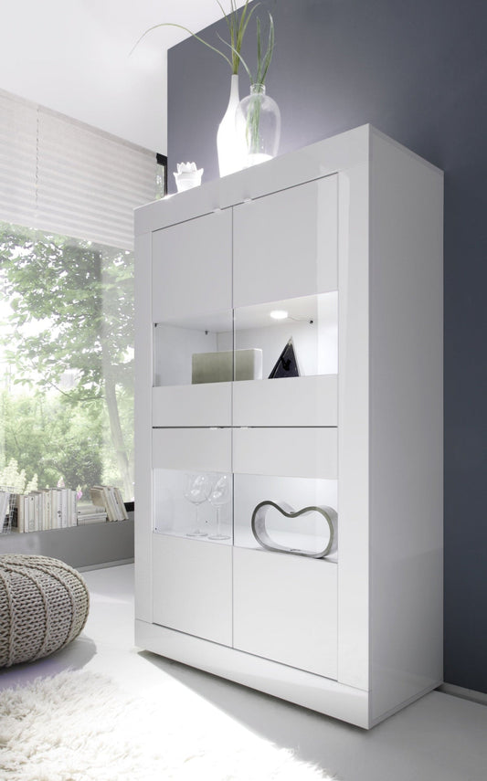 Urbino Display Cabinet, Four Glass Doors, Optional LED Spotlight - Gloss White Finish
