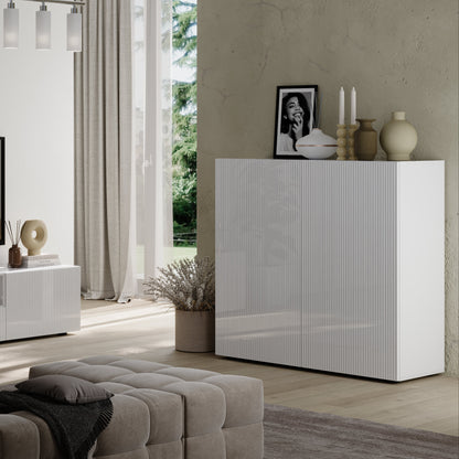 Raveena High Sideboard, Two Door - Gloss White Finish