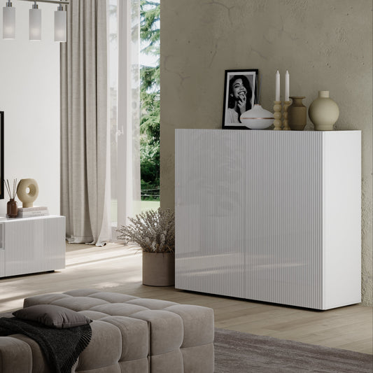 Raveena High Sideboard, Two Door - Gloss White Finish