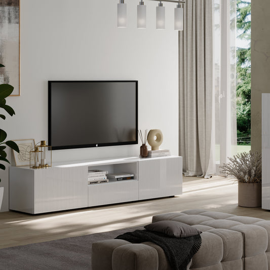 Raveena TV Unit, Two Doors, One Drawer - Gloss White Finish