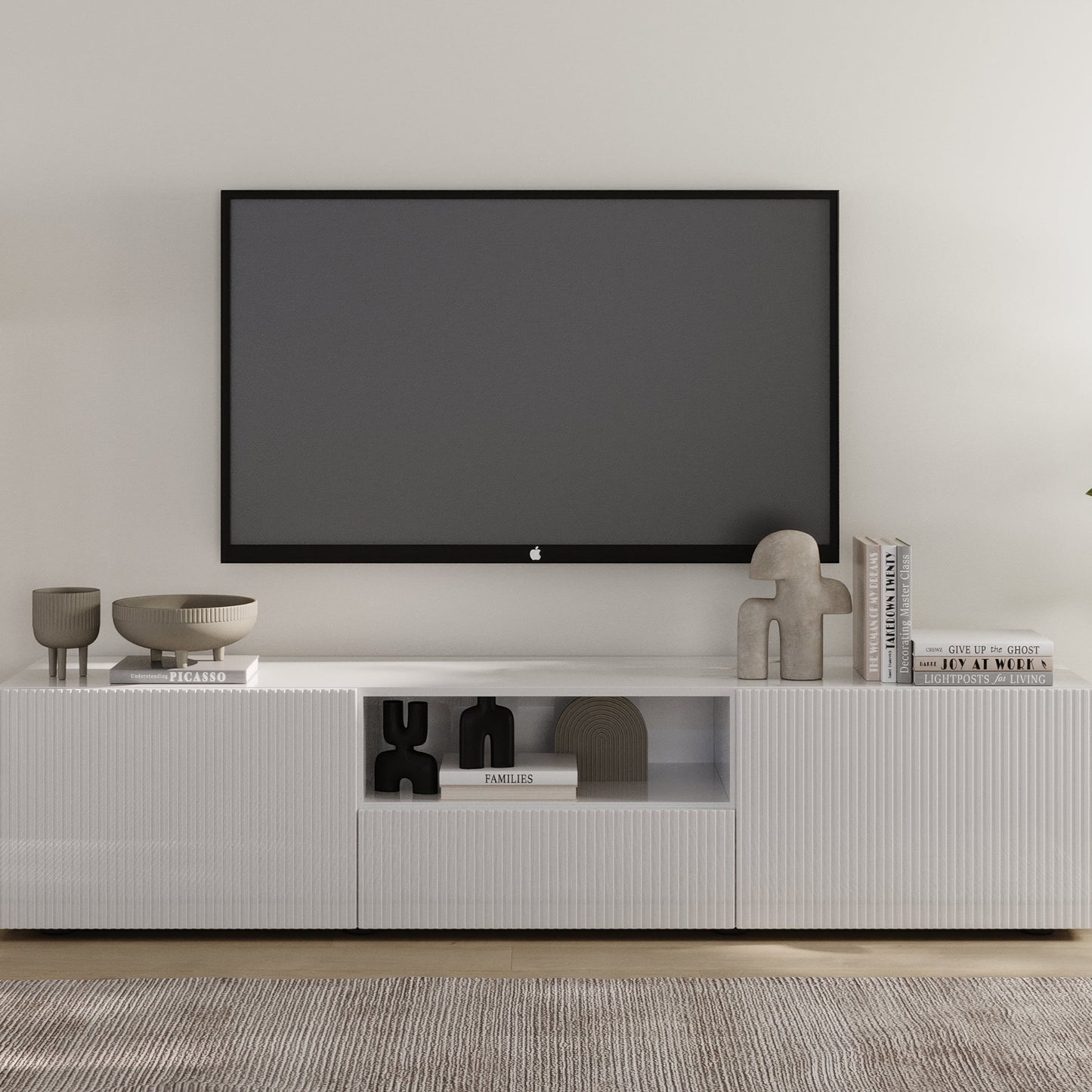 Raveena TV Unit, Two Doors, One Drawer - Gloss White Finish