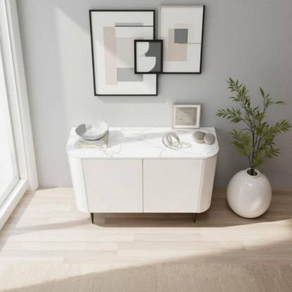 White Glass Top & Cashmere Taupe Two Door Sideboard - Ortega Collection