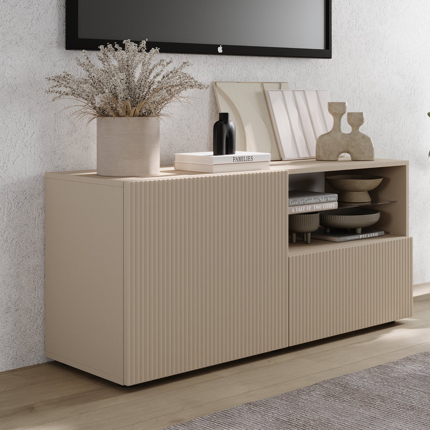 Raveena TV Stand, One Door, One Drawer - Cashmere Finish
