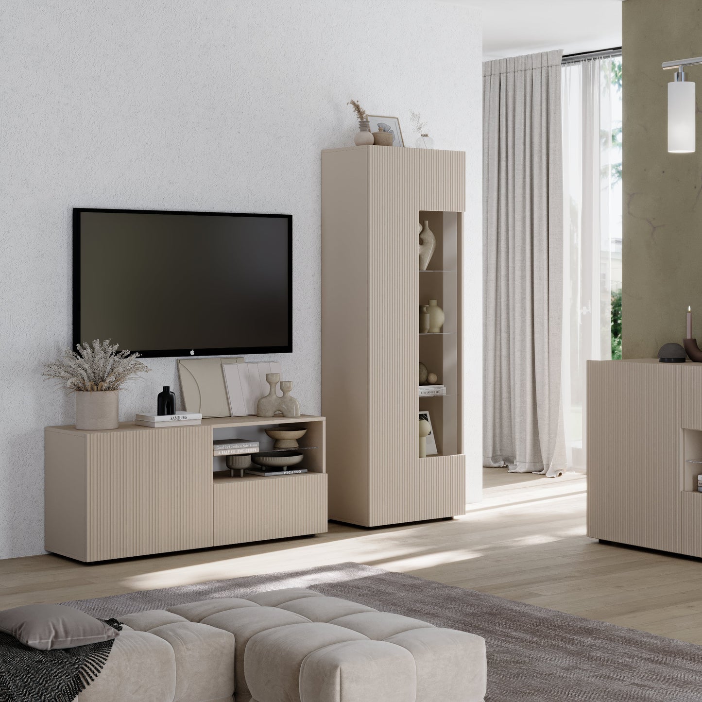 Raveena TV Stand, One Door, One Drawer - Cashmere Finish