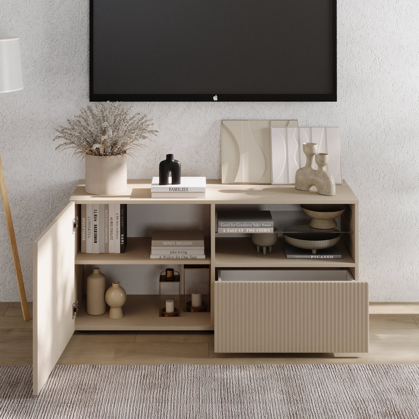 Raveena TV Stand, One Door, One Drawer - Cashmere Finish