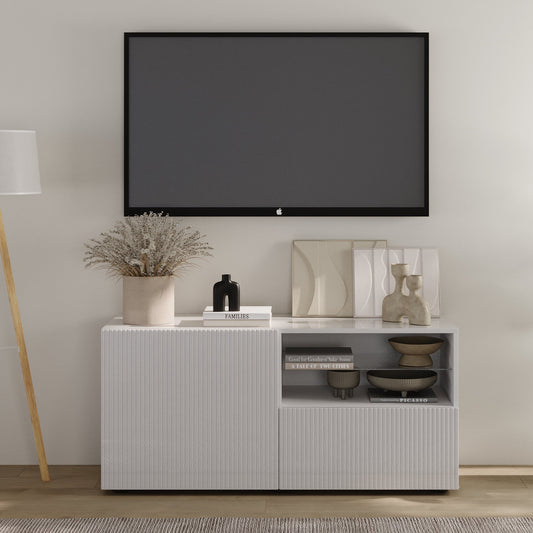 Raveena TV Stand, One Door, One Drawer - Gloss White Finish