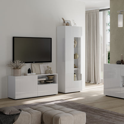 Raveena TV Stand, One Door, One Drawer - Gloss White Finish