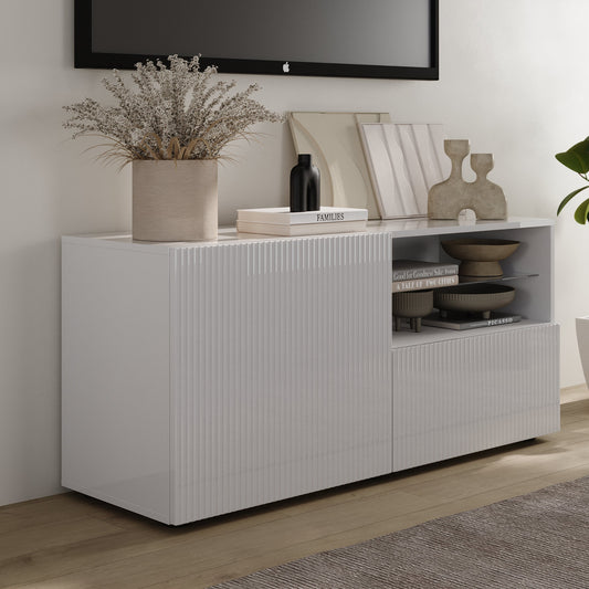 Raveena TV Stand, One Door, One Drawer - Gloss White Finish