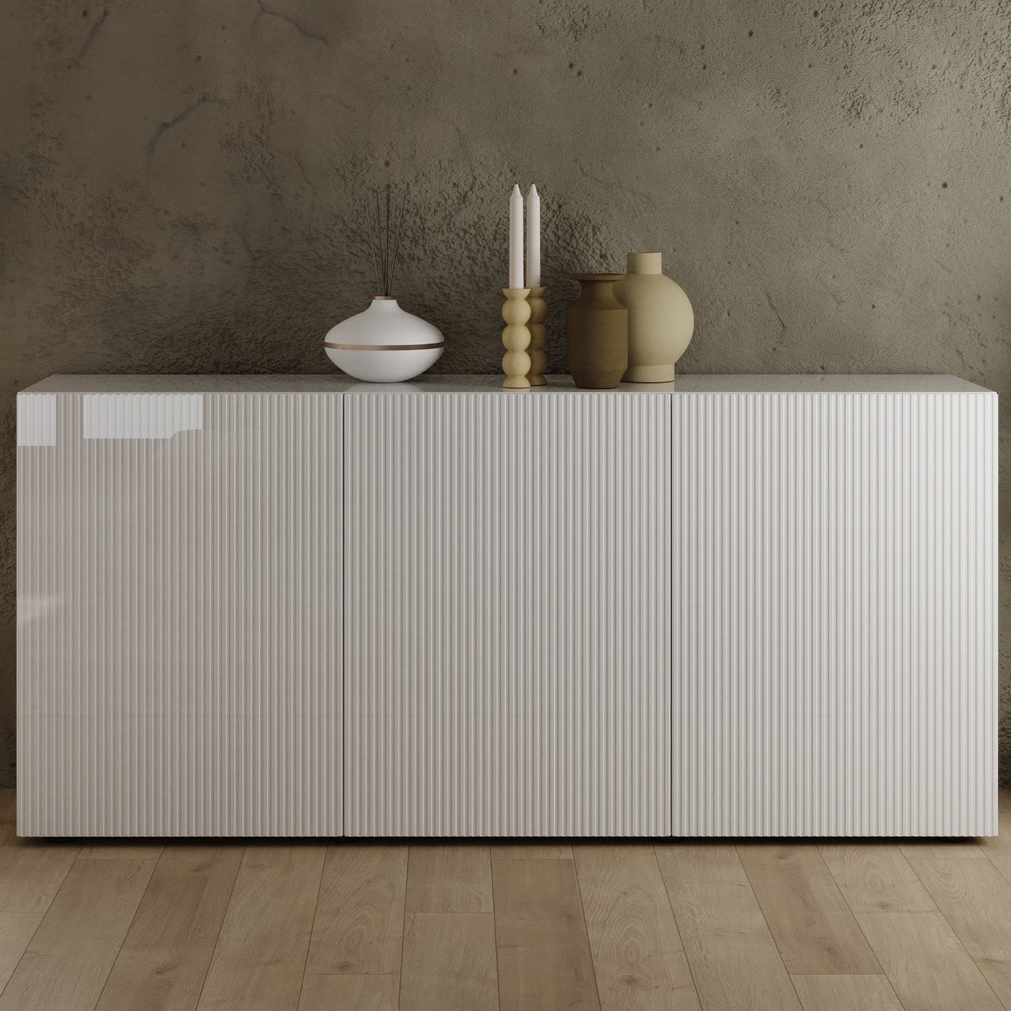 Raveena Sideboard, Three Door - Gloss White Finish