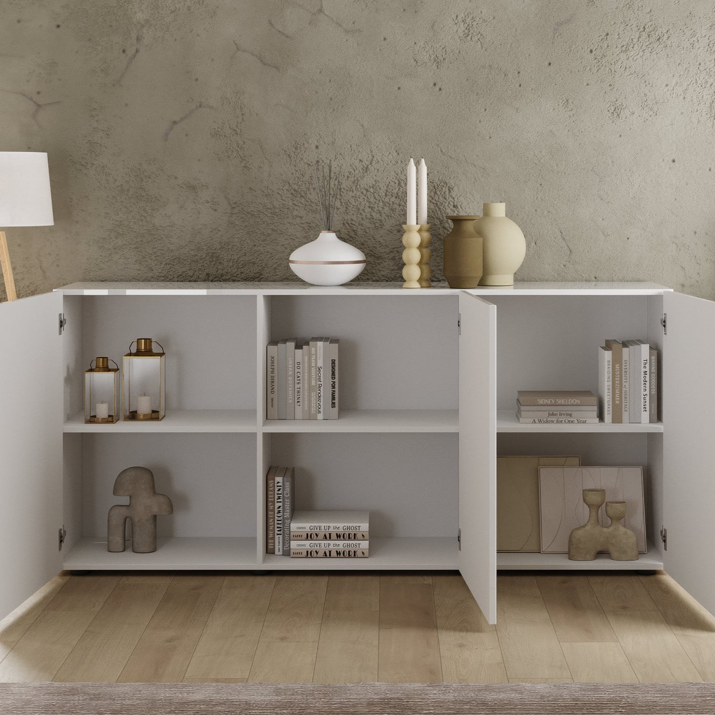 Raveena Sideboard, Three Door - Gloss White Finish