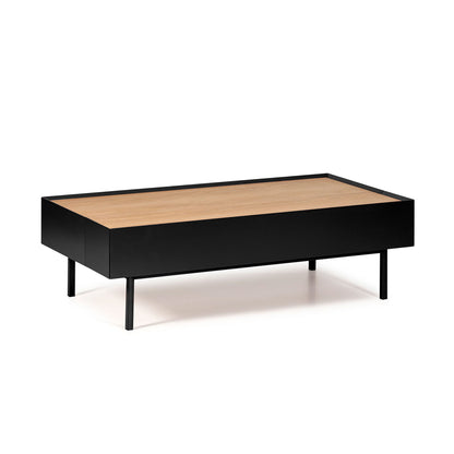 Arista Coffee Table, Rectangular, Two Drawer - Matt Black and Light Oak Finish