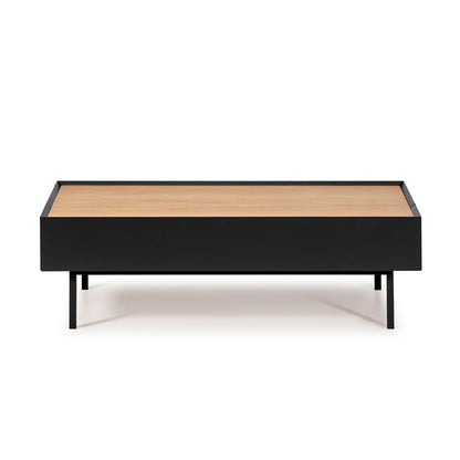 Arista Coffee Table, Rectangular, Two Drawer - Matt Black and Light Oak Finish