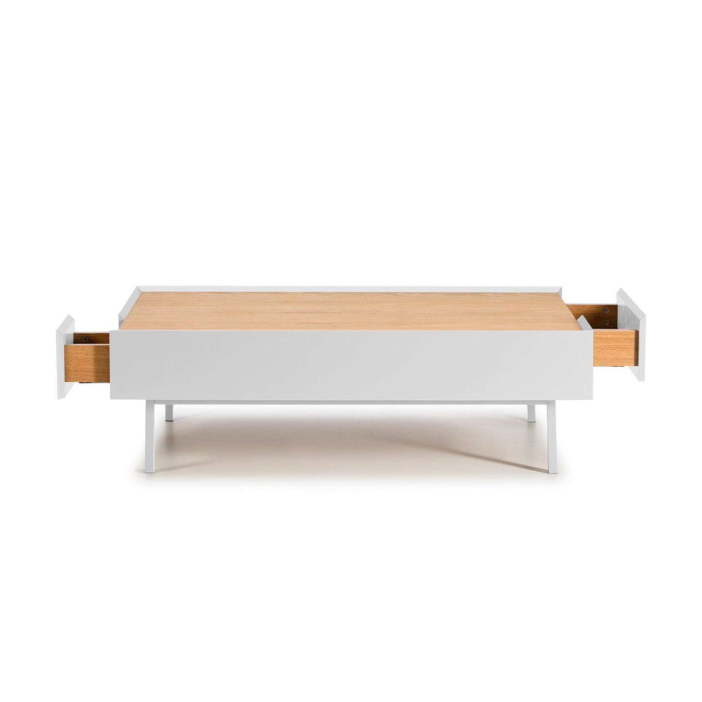 Arista Coffee Table, Rectangular, Two Drawer - Matt White and Light Oak Finish