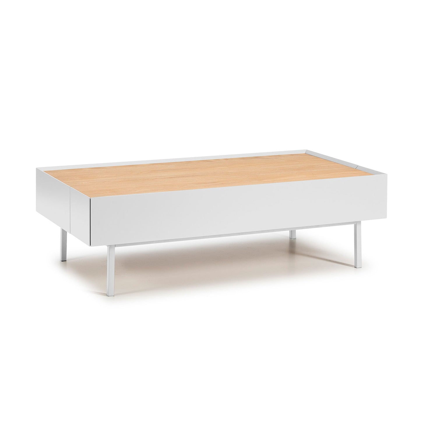 Arista Coffee Table, Rectangular, Two Drawer - Matt White and Light Oak Finish