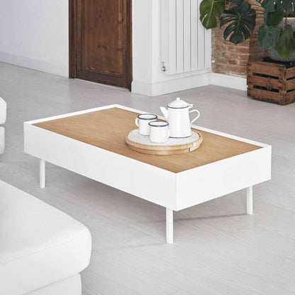 Arista Coffee Table, Rectangular, Two Drawer - Matt White and Light Oak Finish