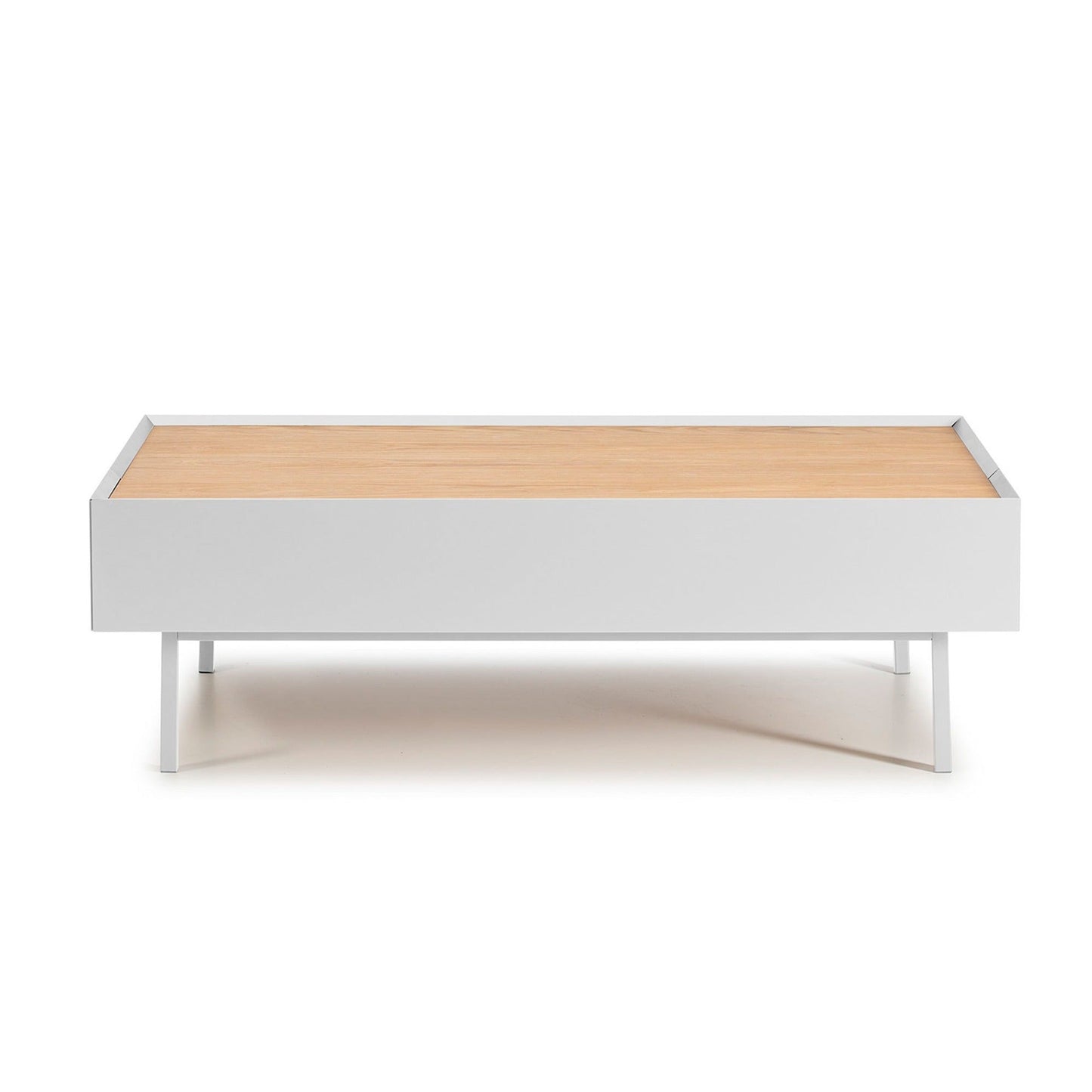 Arista Coffee Table, Rectangular, Two Drawer - Matt White and Light Oak Finish