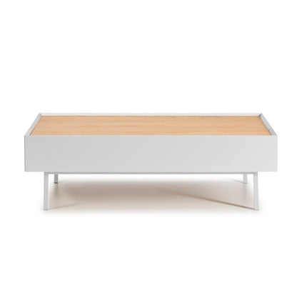 Arista Coffee Table, Rectangular, Two Drawer - Matt White and Light Oak Finish