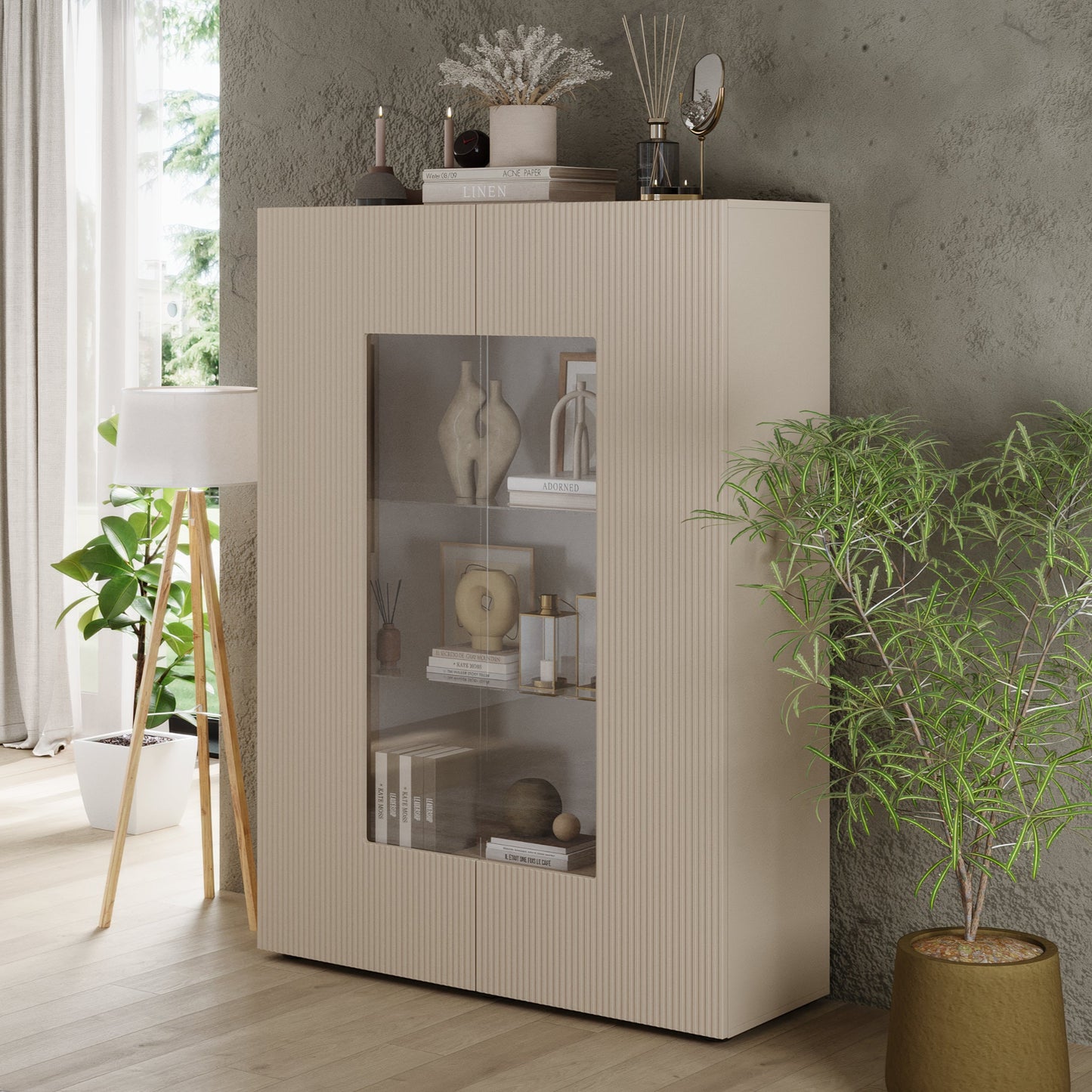 Raveena Display Vitrine, Two Door - Cashmere Finish