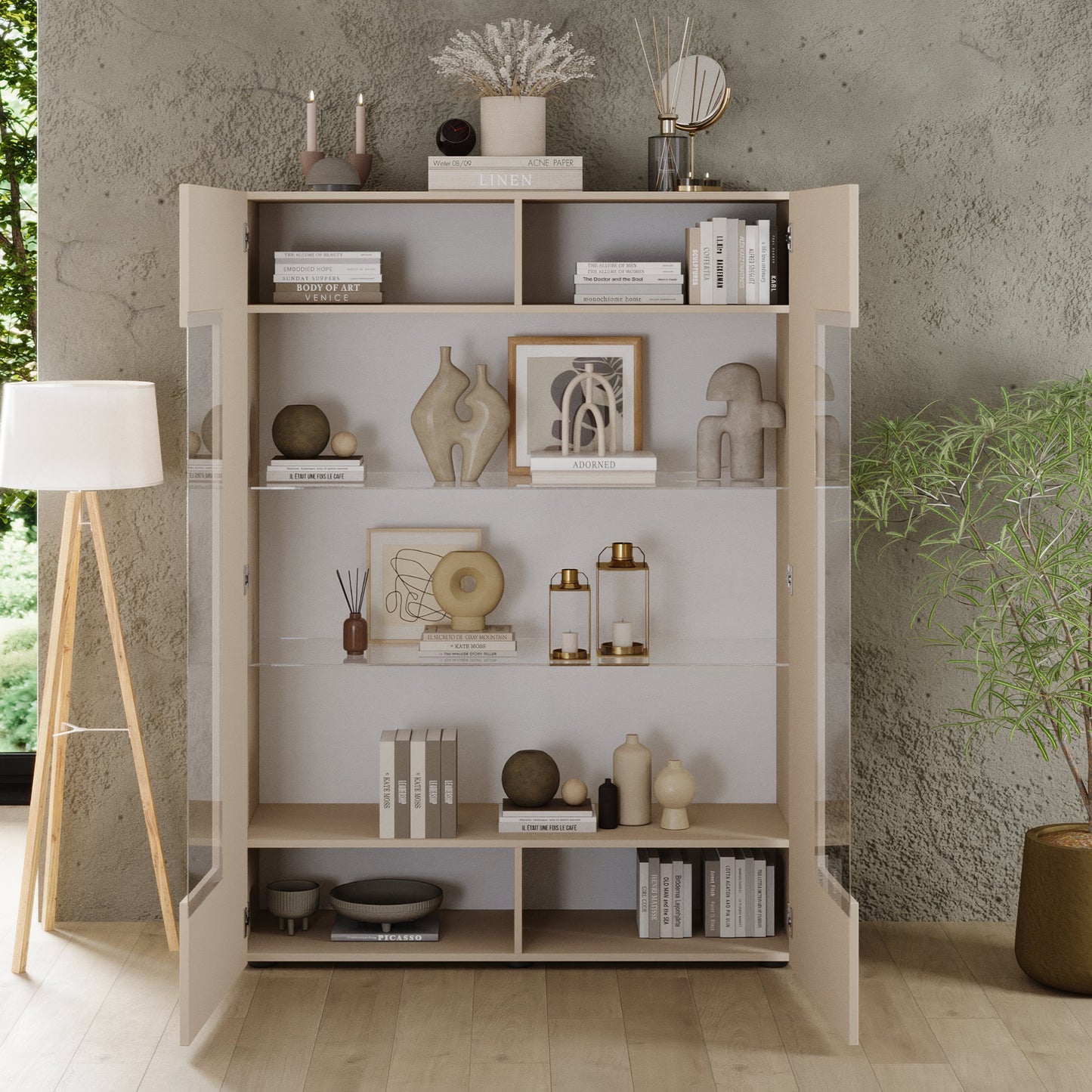 Raveena Display Vitrine, Two Door - Cashmere Finish