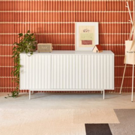 Sierra Sideboard, Three Door, Three Drawers, Four Shelves, Wood with Metal Frame - Matt White Finish