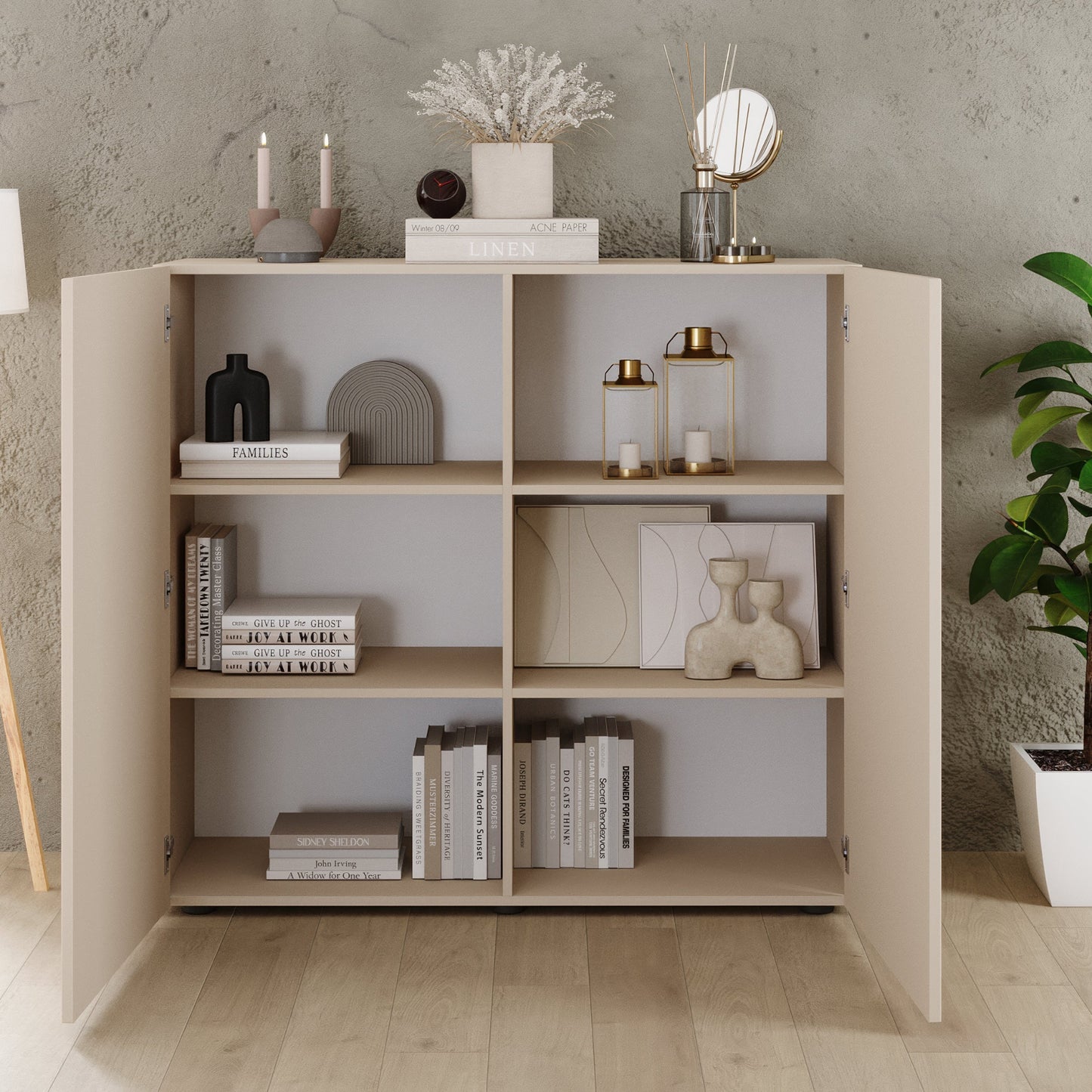 Raveena High Sideboard, Two Door - Cashmere Finish