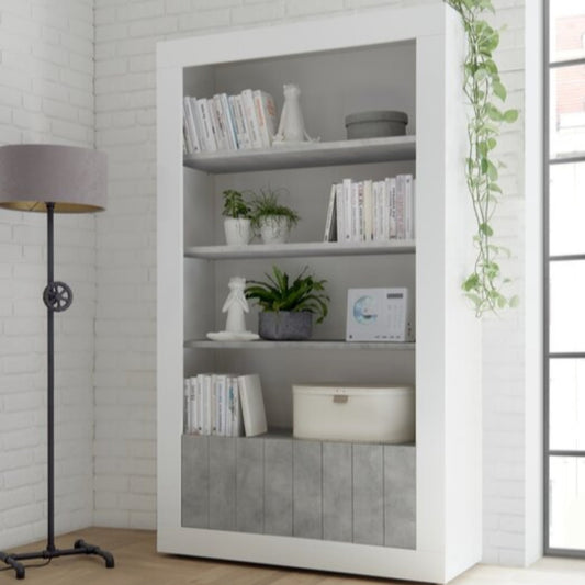 Como Bookcase, Two Doors - White Gloss and Grey Finish