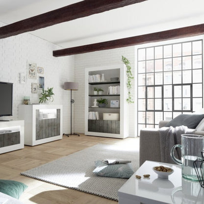 Como Bookcase, Two Doors - White Gloss and Anthracite Finish