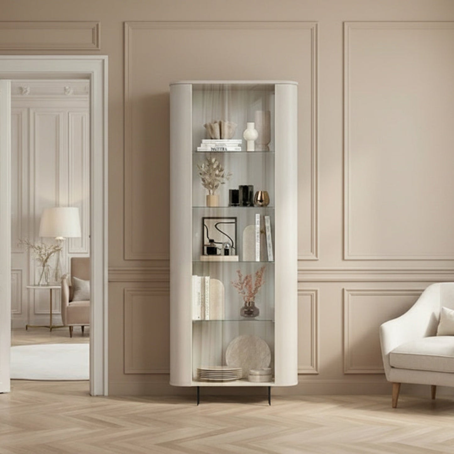 Cashmere Taupe Display Vitrine - One Door - Ortega Collection