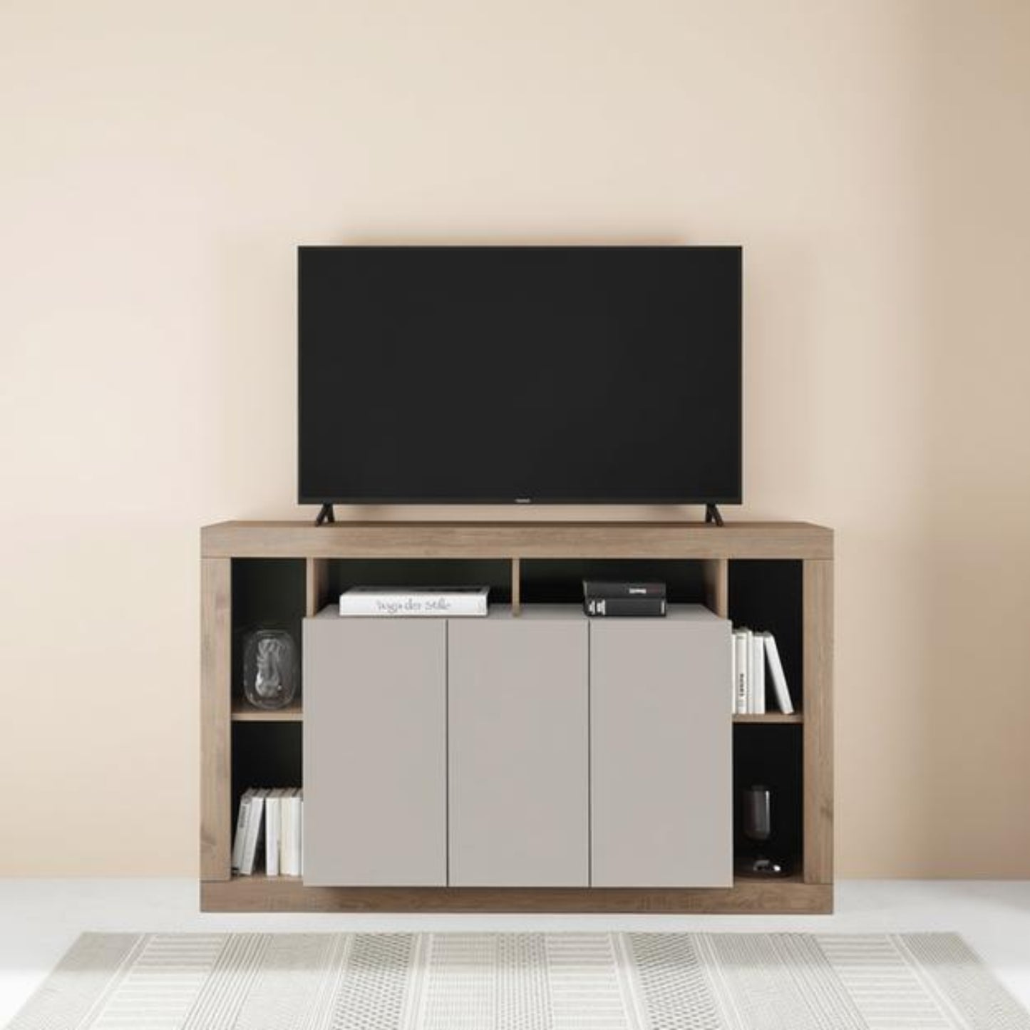 Cashmere Taupe Sideboard Three-Door with Shelves - Rolo Collection