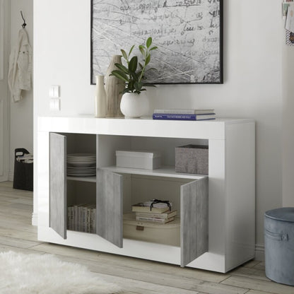 Como Sideboard, Three Door, AV Storage - Gloss White and Grey Finish