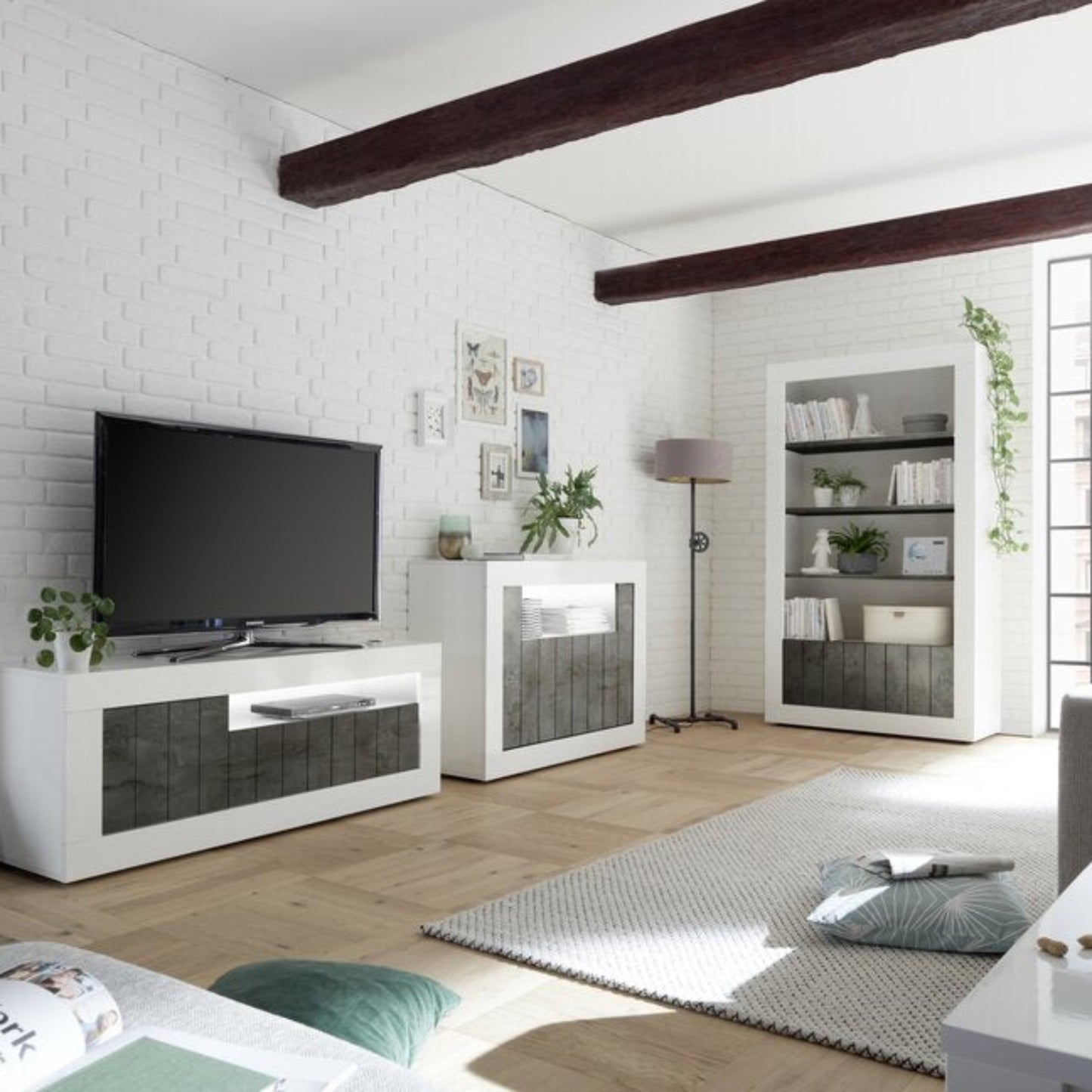 Como Sideboard, Two Door, AV Storage - Gloss White and Anthracite Finish