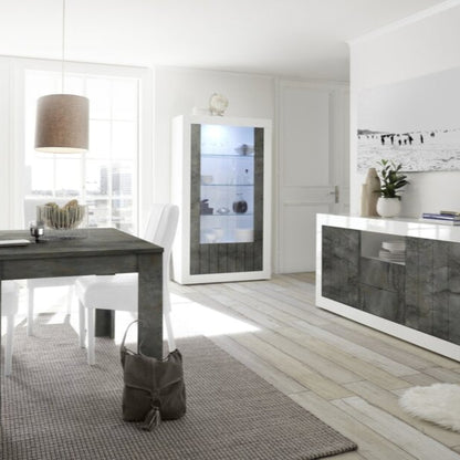 Como Display Cabinet, Two Glass Doors, Optional LED Spotlight  -  White Gloss and Anthracite Finish