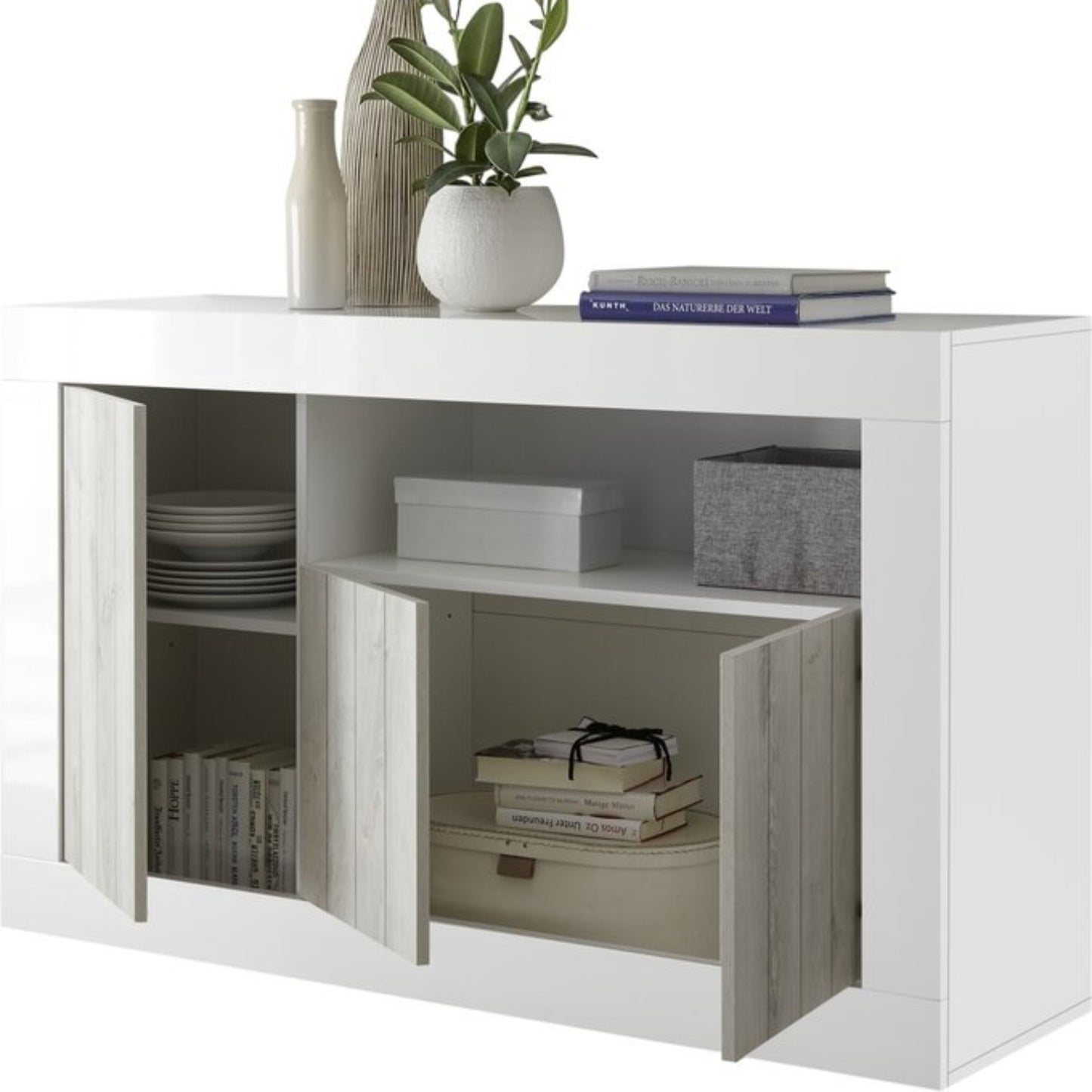 Como Sideboard, Three Door, AV Storage - Anthracite and Grey Finish