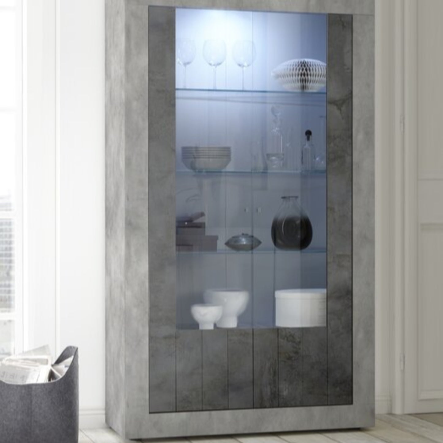 Como Display Cabinet, Two Doors, Optional LED Spotlight - Grey and Anthracite Finish