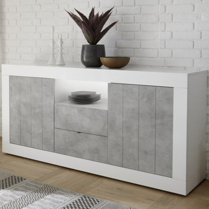 Como Sideboard, Two Door, Two Drawer, AV Storage - Gloss White and Grey Finish
