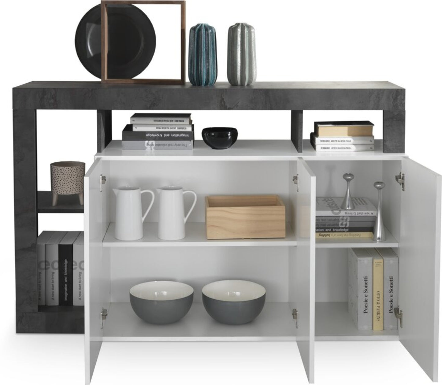 Florence Sideboard, Three Doors - Anthracite and White Finish