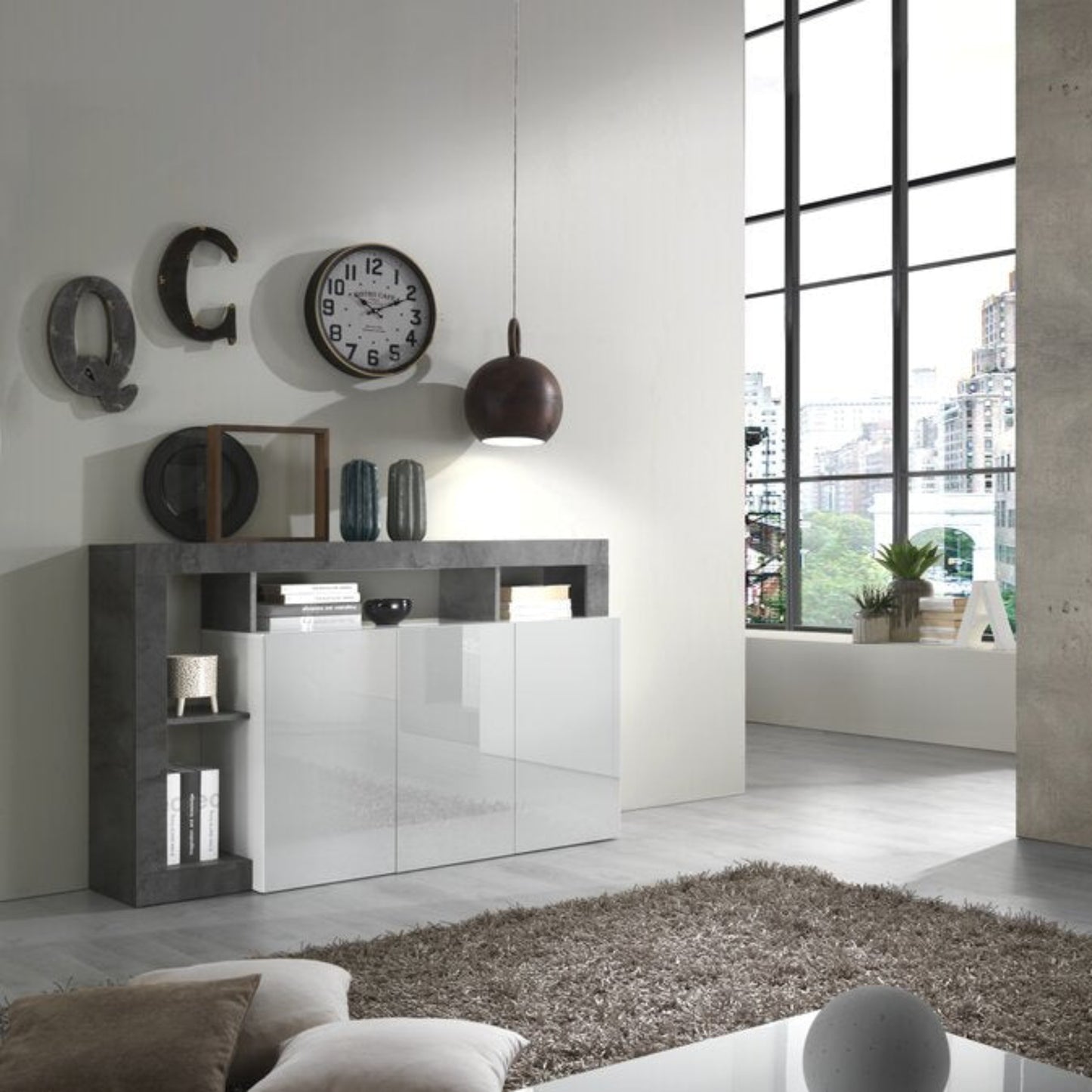 Florence Sideboard, Three Doors - Anthracite and White Finish