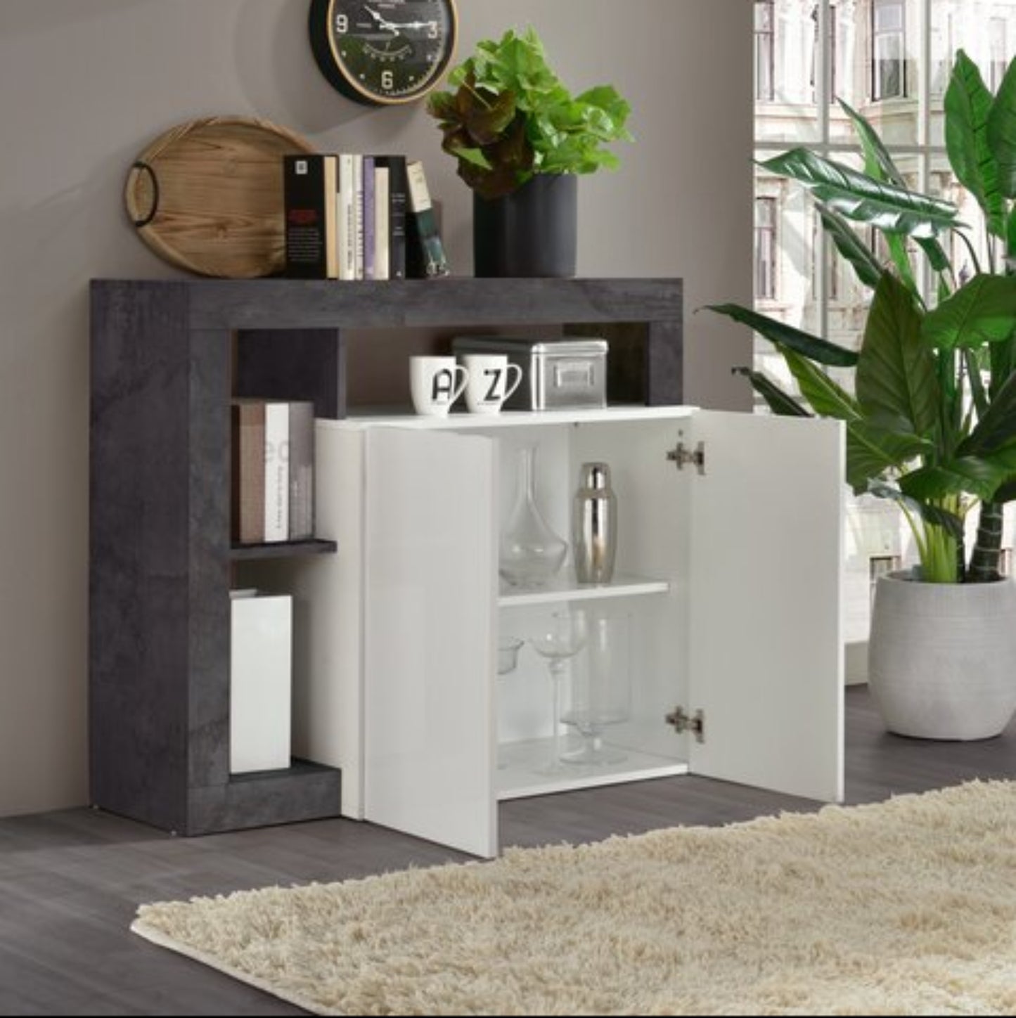 Florence Sideboard, Two Doors - Anthracite and White Finish