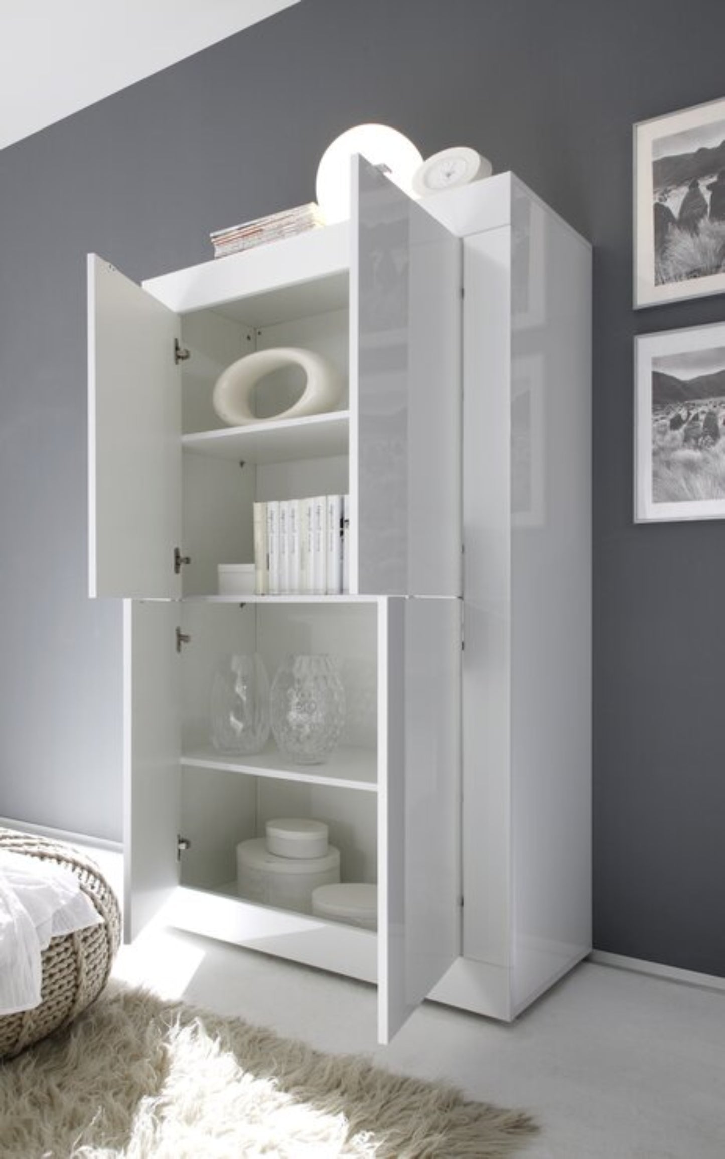 Urbino High Sideboard, Four Doors - Gloss White