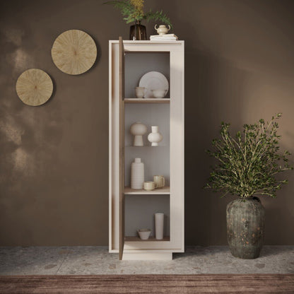 Luna One Door Display Vitrine - Cashmere Taupe and Mercure Oak Finish