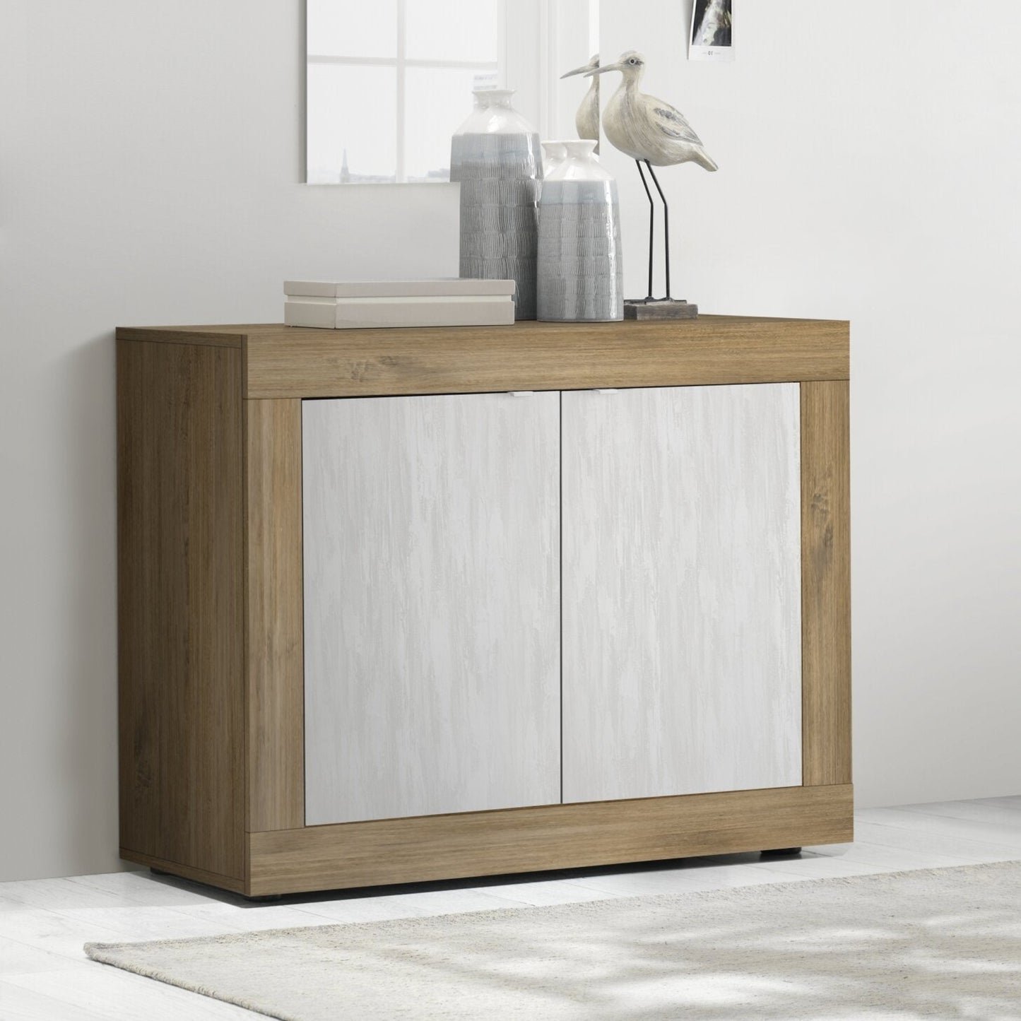 Urbino Sideboard, Two Door - Dark Oak and  Matt White Finish
