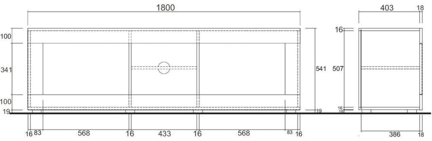 Bologna TV Stand, Two Door, AV Space, Optional Spotlight  - Gloss White Finish